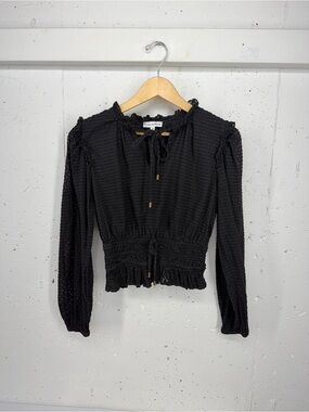 Karina Grimaldi Size Medium Black Smocked Puff Sleeve Blouse